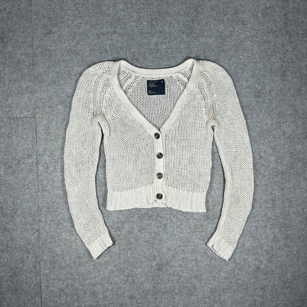 American Eagle Outfitters Cardigan Womens Size S Ivory Open Knit Cropped Boho
